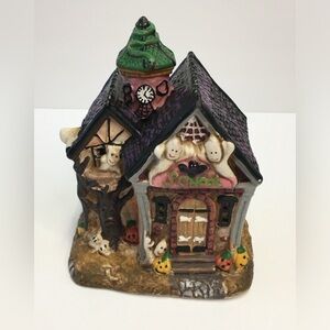 Vintage Ceramic Halloween Haunted School Light Up Decor Ghost Bat Snake Boo